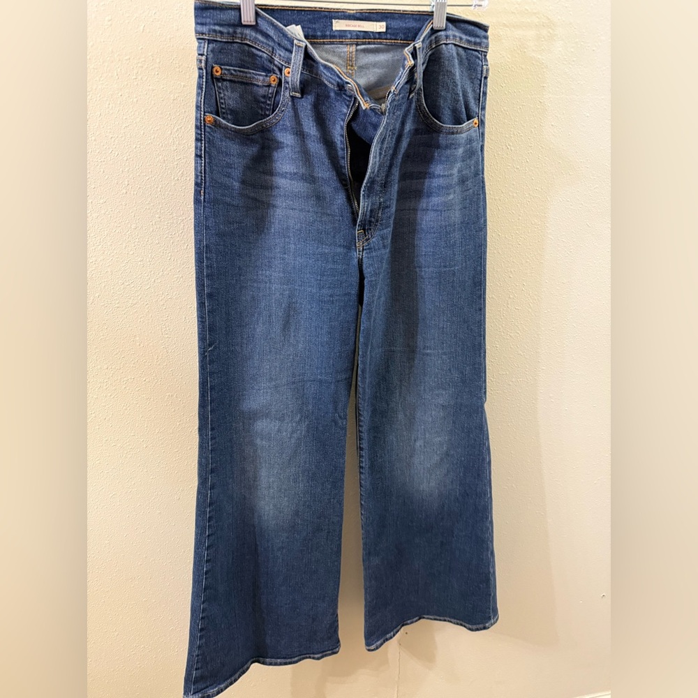 High-Rise Wide Leg Flare Jeans in Medium Blue